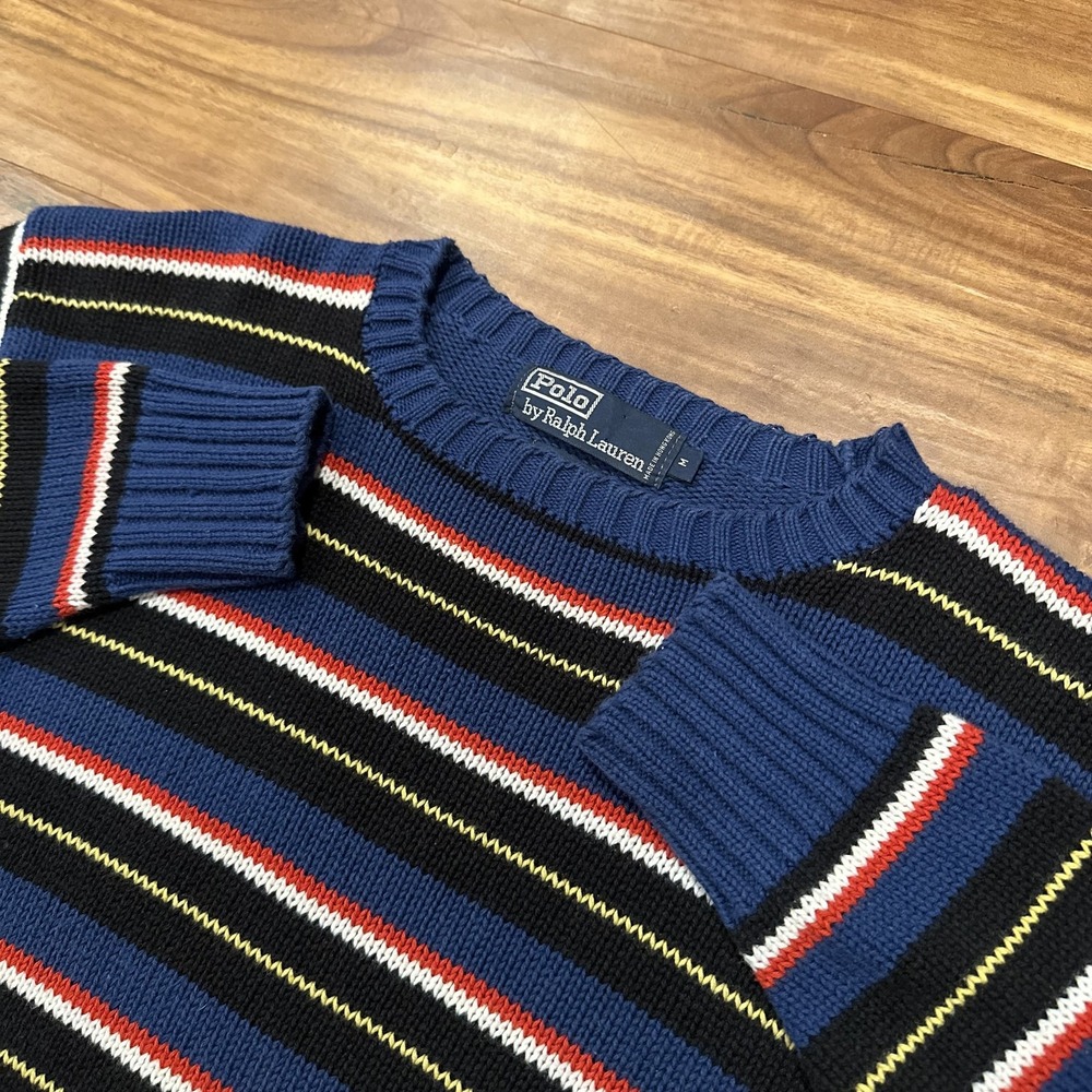 Vintage Polo By Ralph Lauren Sweater Mens Medium Multicolor Stripe Cotton 90s